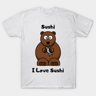 Bear with Fish Sushi design T-Shirt